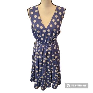 Maggy London Blue Polka Dot V Neck Fit & Flare Long Dress Women's Plus Size 14